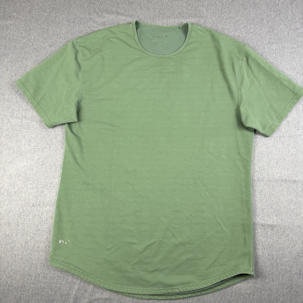 BYLT Premium Basics Shirt Mens XL Green Drop Cut S/S Curved Hem Stretch